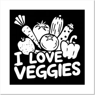 I love veggies, cartoonish vegetables illustration Posters and Art